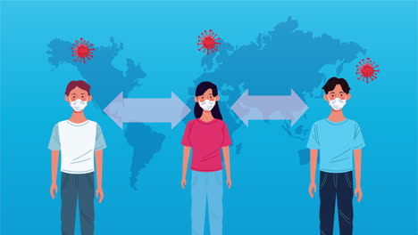 grupo de personas que usan máscaras médicas y el planeta tierra