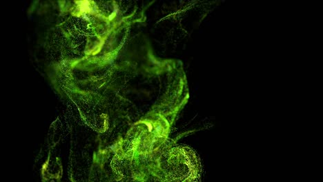 las partículas luminosas de 4k se mueven en el flujo líquido y tropiezan con un campo de fuerza en el centro del marco que empujan las partículas, lugar para el texto o un logotipo. luma mate como canal alfa. verde 4