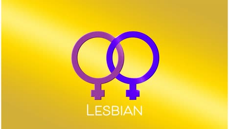 animation of purple and blue lesbian icon with lesbian text against blue background