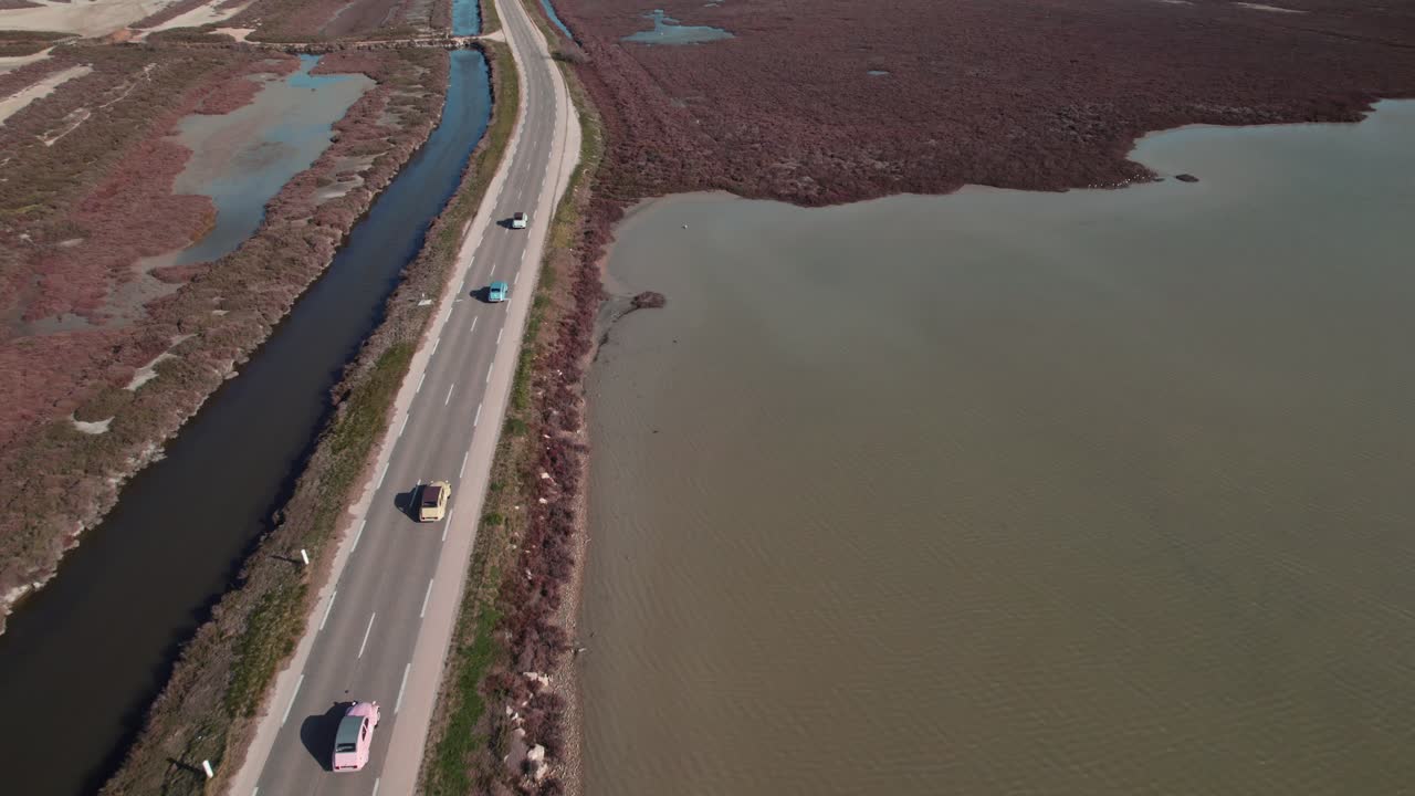 프랑스 시골 을 가로질러 운전 하는 다채로운 빈티지 두 마리 의 말 의 공중 촬영