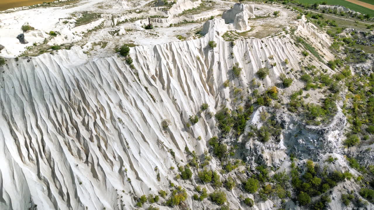 Aerial drone view of the Little Switzerland of Moldova located in Fetesti. Former limestone quarry with unusual landforms