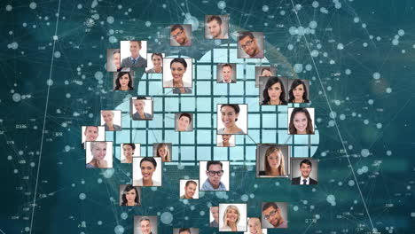animación de diversos iconos de personas sobre la nube y la red de conexiones