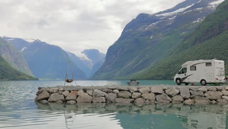 Family-vacation-travel-RV,-holiday-trip-in-motorhome.-Beautiful-Nature-Norway-natural-landscape.