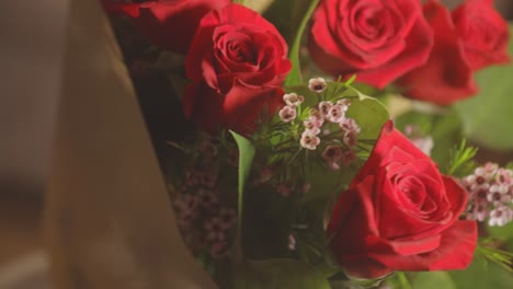 rotating bouquet of red roses - close up shot