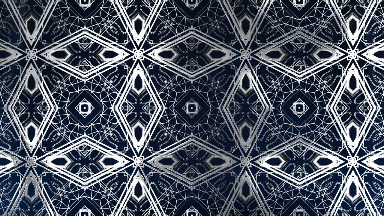 Arabic-style pattern with shining silver lines set against a dark blue background
