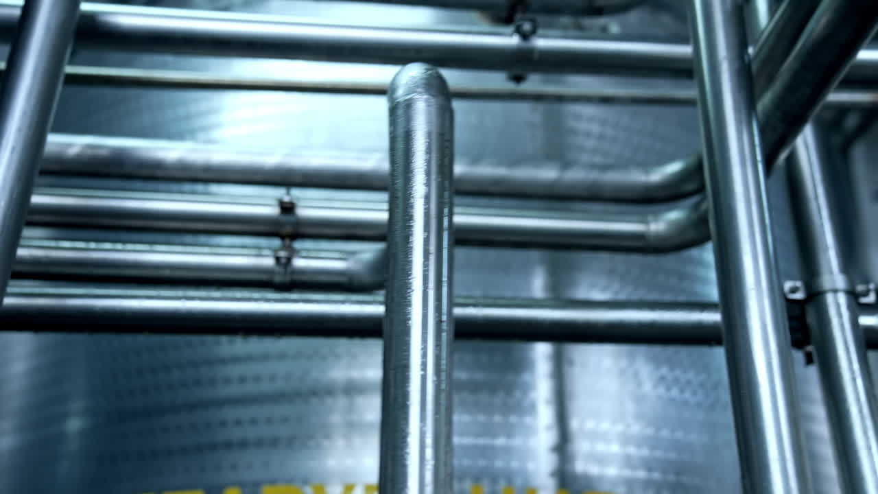 Modern sterilized milk production factory. Industrial organic food making process.