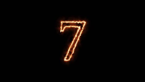 number 7 fire. animation on a black background letter 4k video is burning in a flame.