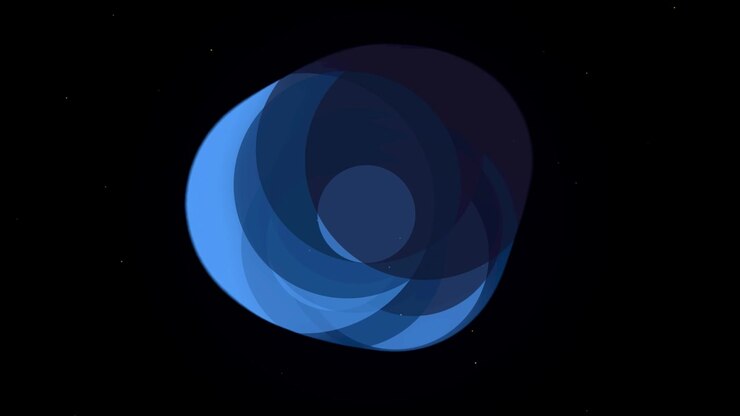 Grafica in movimento circolare blu astratta su sfondo nero