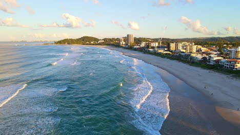 skyline at the shoreline of palm beach in south gold coast, queensland, australia