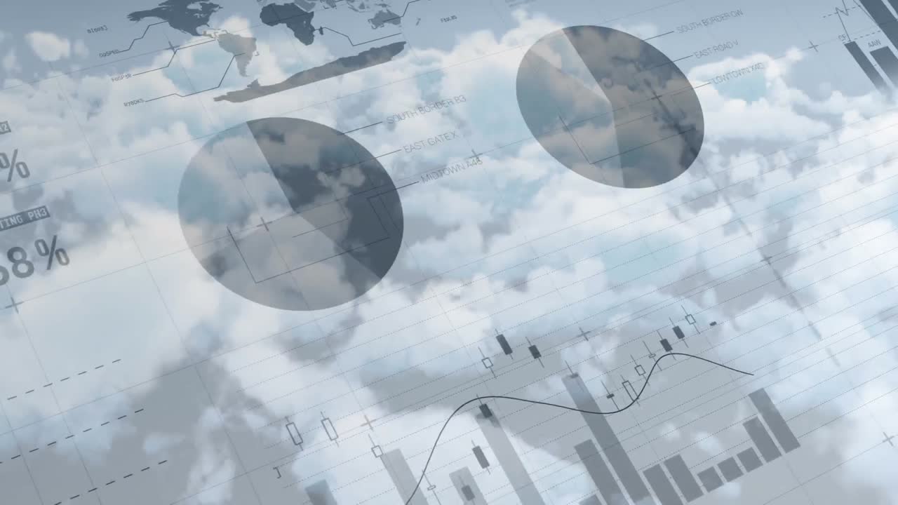 Animation of statistics processing over clouds and sky