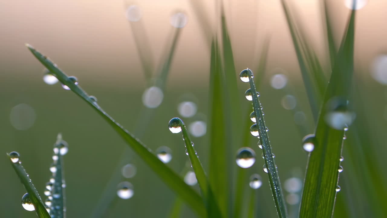 Dew Drops on Grass at Sunrise