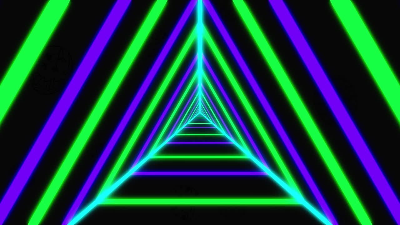 túnel triangular de neón en un patrón sin costuras contra el espacio de copia en fondo negro