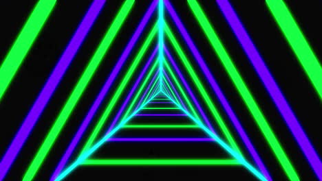 neon lowing triangular tunnel in seamless pattern against copy space on black background