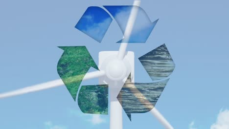 cartel de reciclaje y turbina eólica