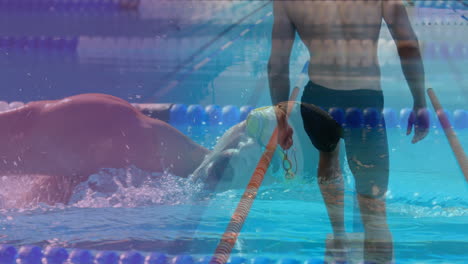 animación de un hombre caucásico nadando en la piscina