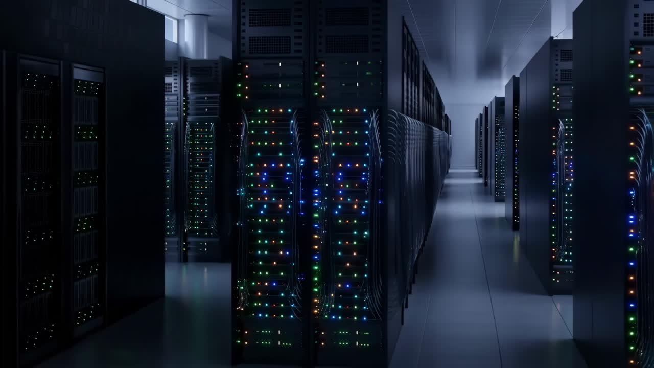 Server Room with Blinking Lights