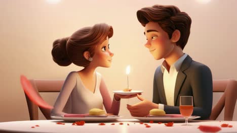 romantic animated scene of a couple dining by candlelight