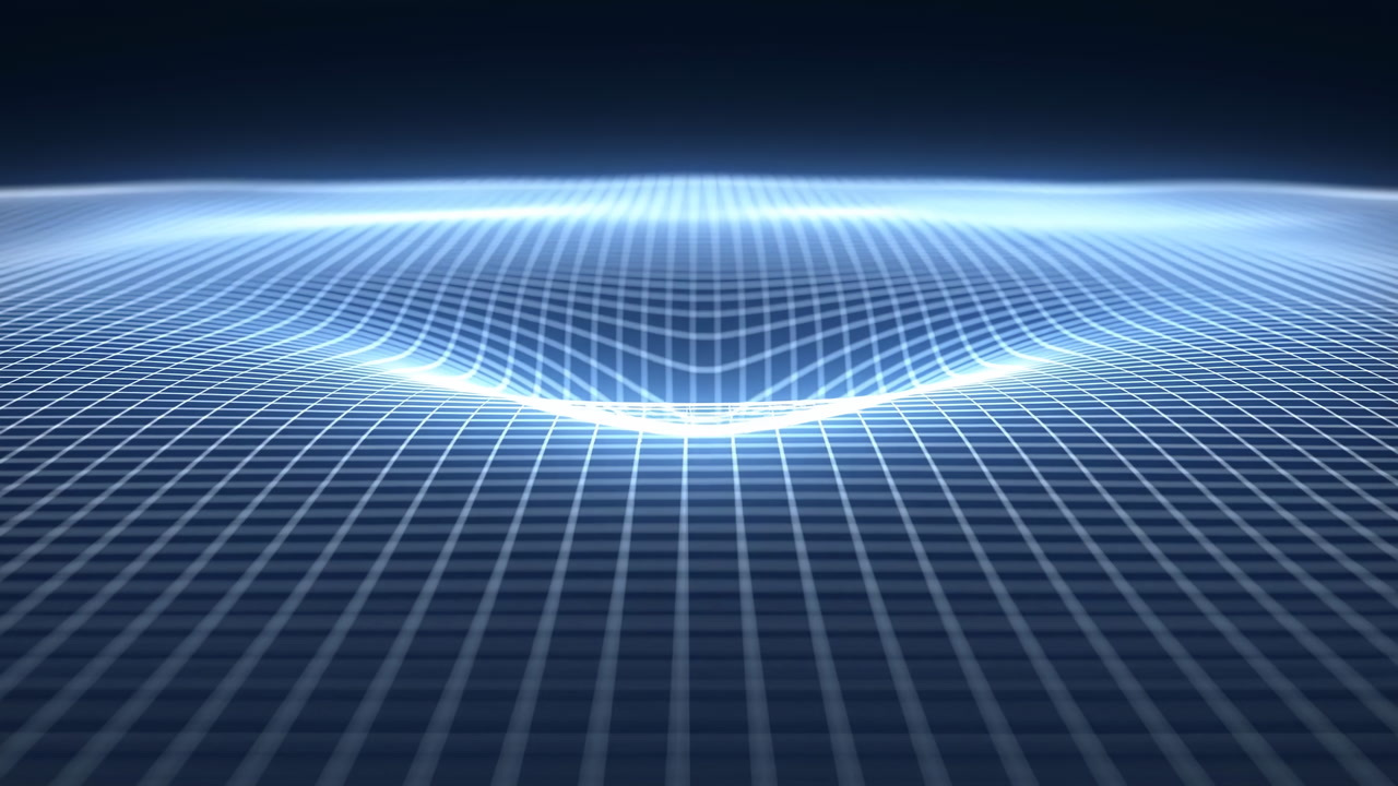 Glowing Digital Grid Landscape With Pulsing Blue Wave Forming Subtle Indentation Across Luminous Mesh,