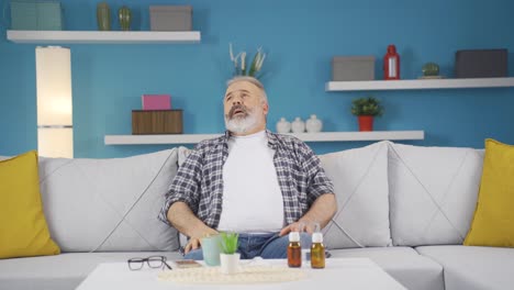 hombre enfermo con respiración rápida. el hombre no puede controlar su respiración.
