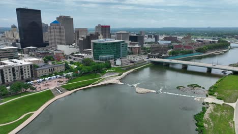 downtown dayton, ohio along miami river