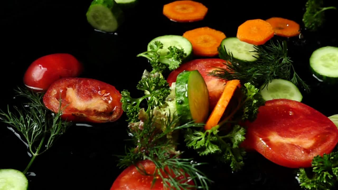 Falling of the cut vegetables. Slow motion