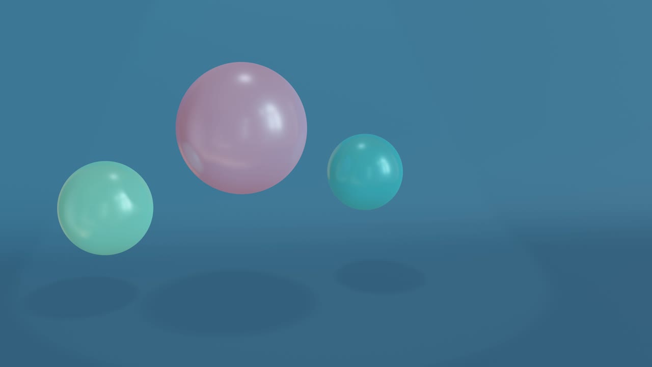 3D render of moving balls on a blue background. The balls alternately change their size with an empty space to insert.