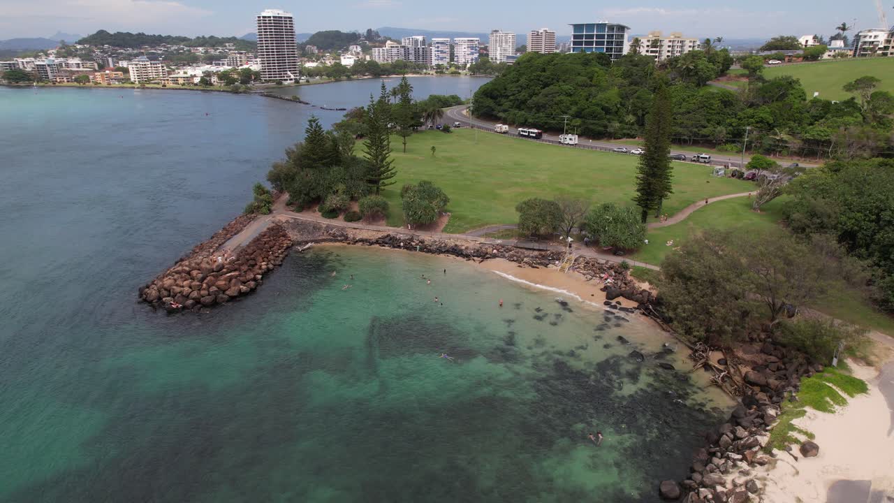 Swimming Basin Little Duranbah Beach In NSW, Australia - Aerial Drone Shot