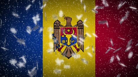 bandera de moldavia caída de nieve en bucle, año nuevo y fondo de navidad, bucle