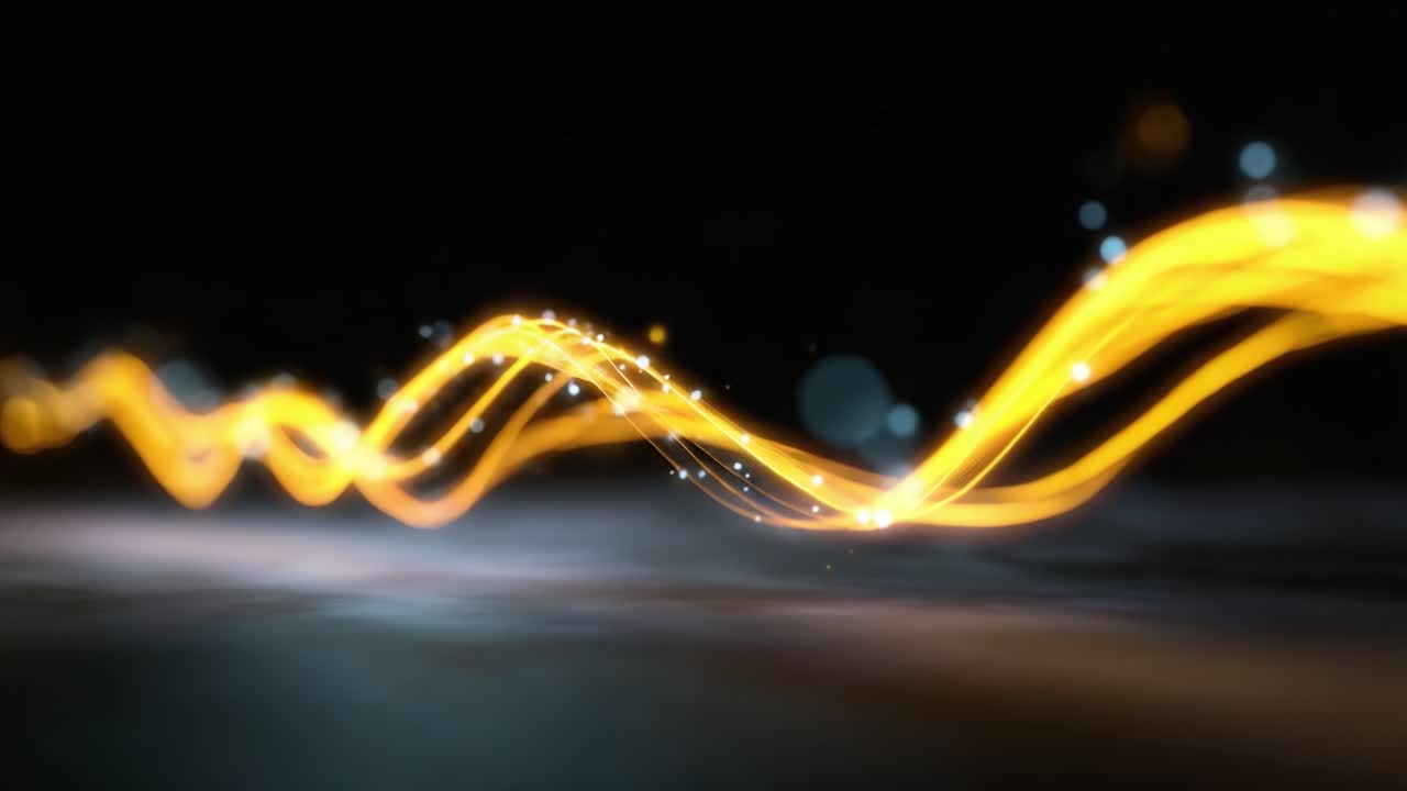 Dynamic Light Waves Creating an Enchanting Visual Display with Glowing Elements in a Dark Background, Capturing Movement and Energy in Motion