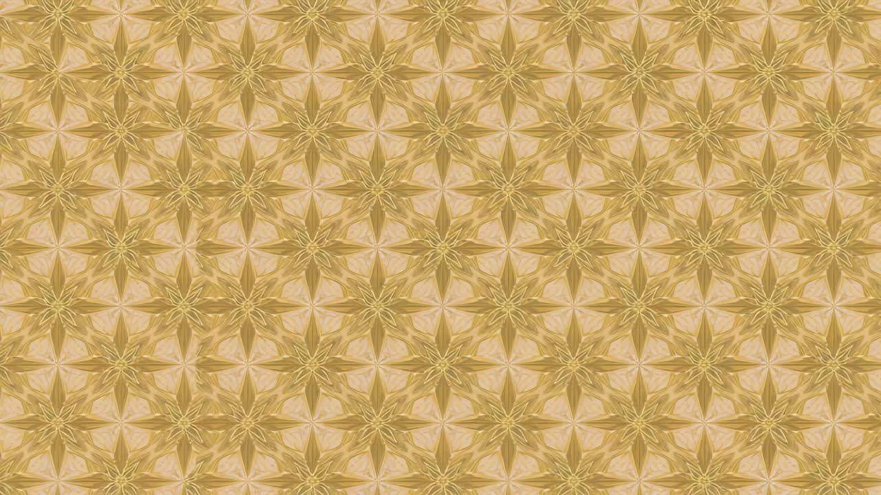 Shifting frame causing repeating pattern sliding on close-up tile, with golden eight-point motifs