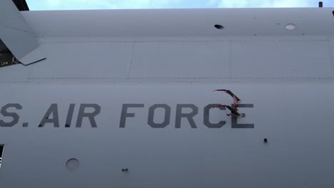 united states air force letters on the fuselage of a c-5 cargo plane