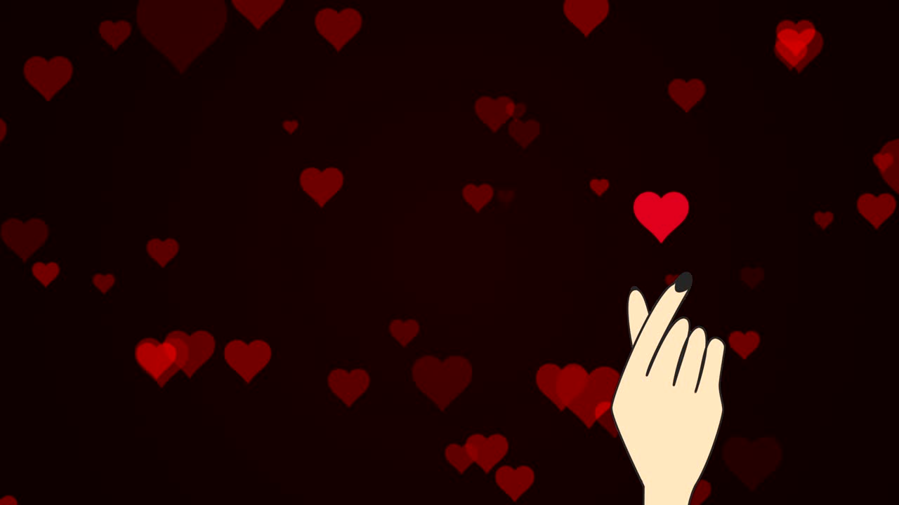 íconos de corazones abstractos que fluyen desde los dedos chasquidos