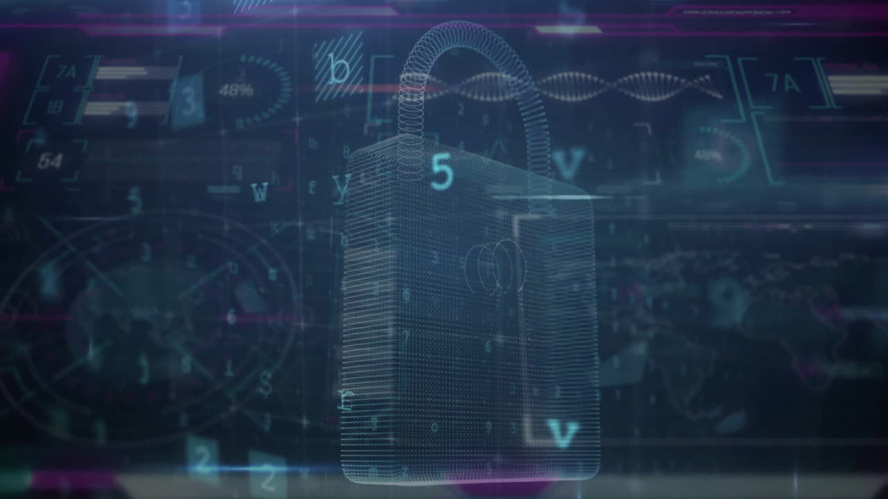 animación del procesamiento de datos sobre el candado de seguridad