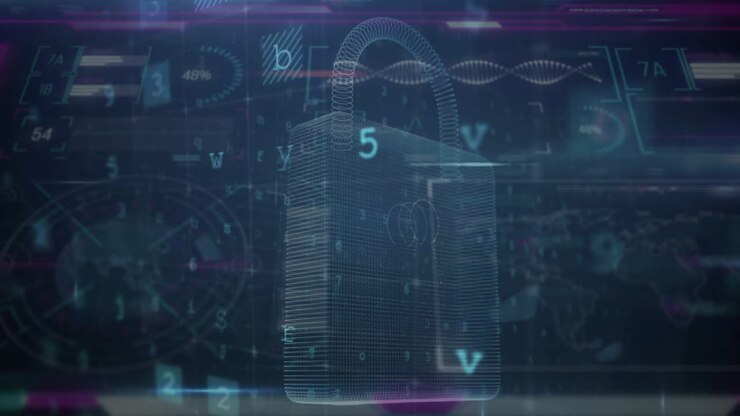 Animation of data processing over security padlock