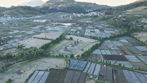 aerial view of arjuna temple, located on dieng plateau, central java, indonesia