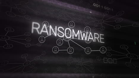 concetto di cibersicurezza che mostra il testo "ransomware" e la rete digitale