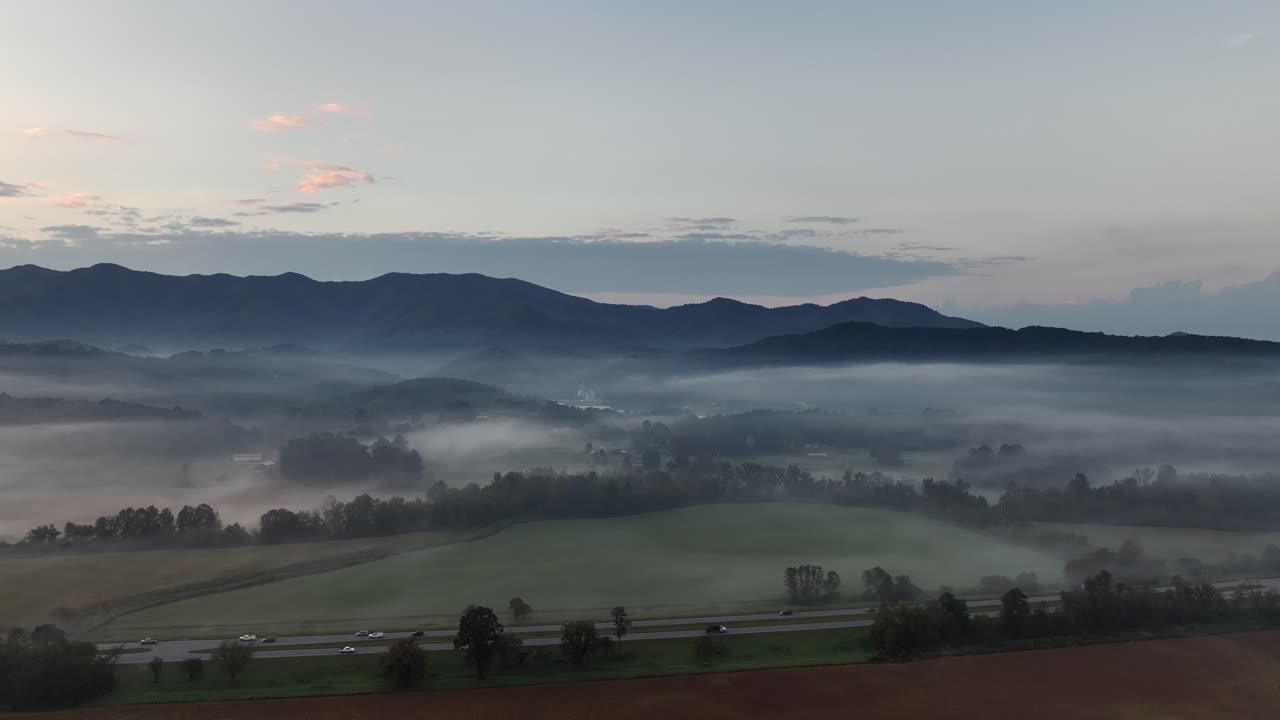 Morning dew over farm land in Marble NC in 4K