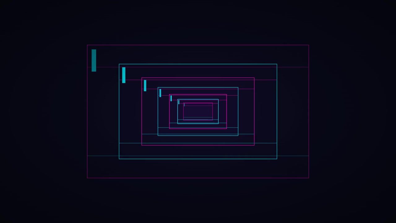 Abstract Digital Tunnel with Glowing Neon Rectangles