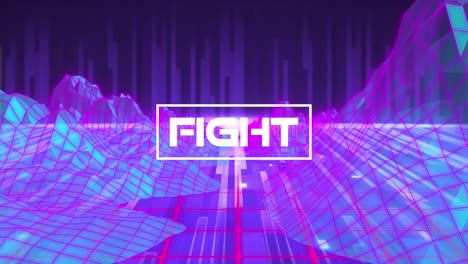 Animation-of-fight-text-banner-with-glitch-effect-over-metaverse-structures-against-blue-background