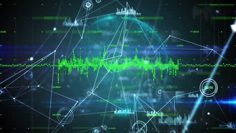 Digital-composite-video-of-green-graph-forming-with-a-web-of-connections-against-blue-globe-spinning