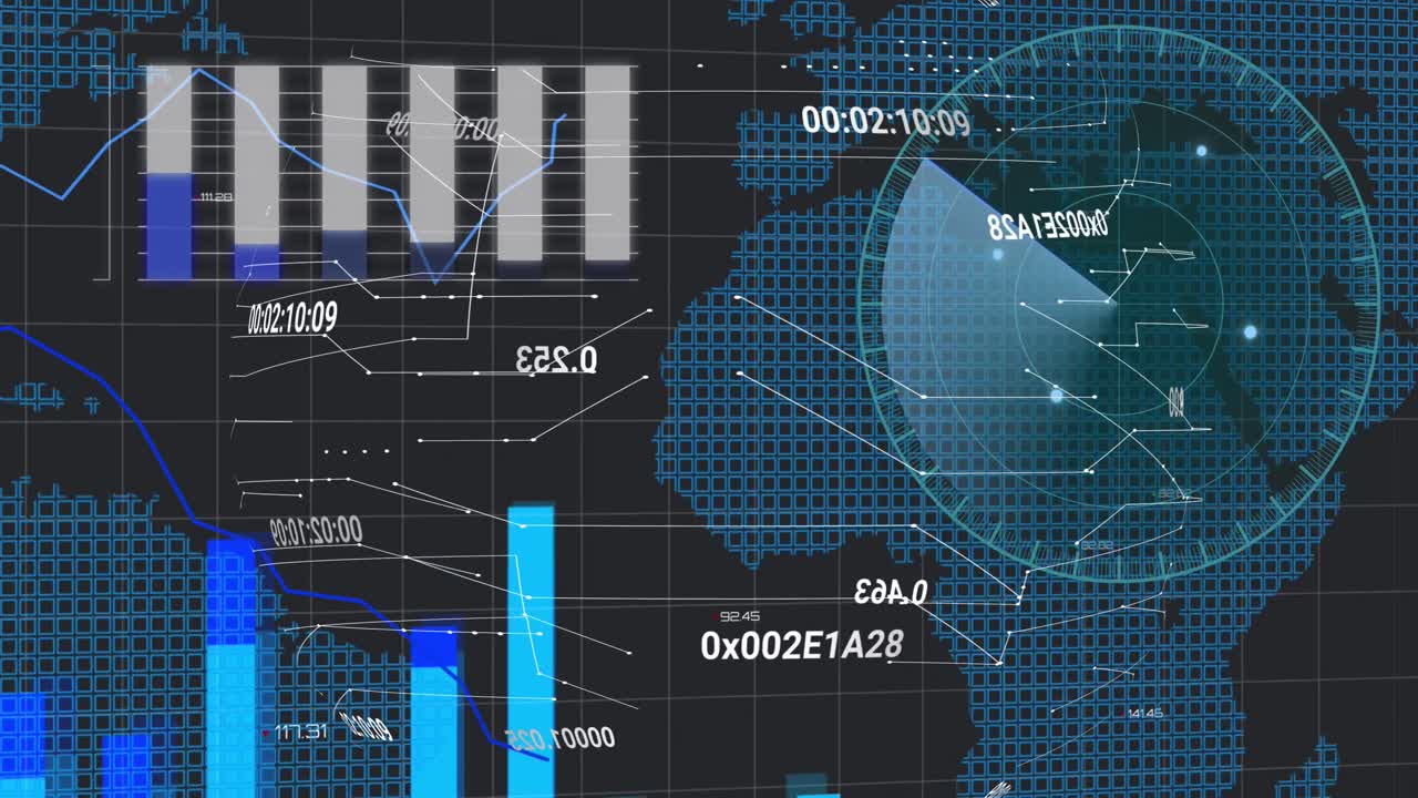 Animation of data processing over black background