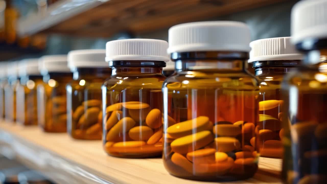 Bottles of Pills on a Shelf