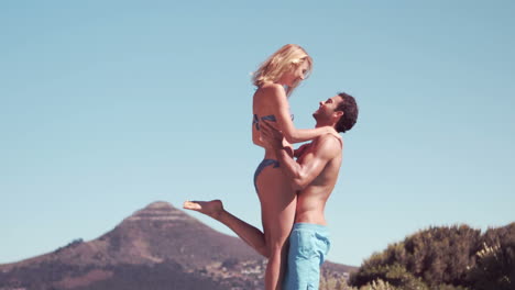 attractive couple having fun on vacation
