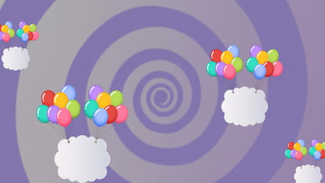 animación de globos coloridos volando con nubes sobre un fondo azul