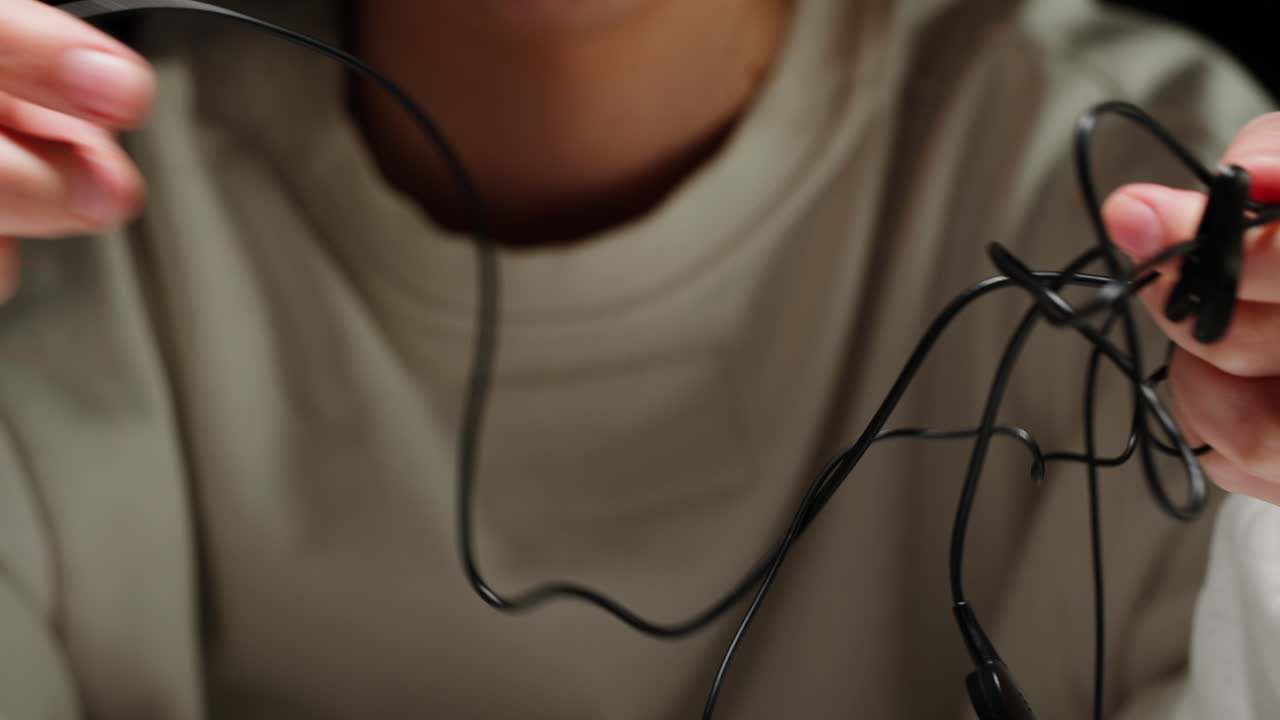Person Untangling Headphones