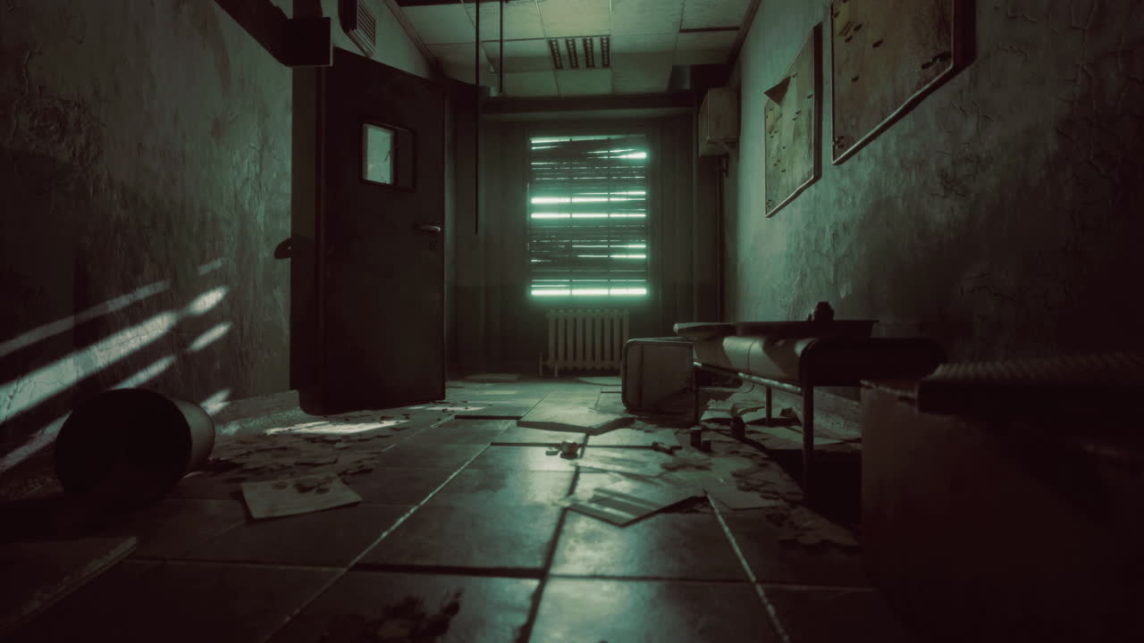 Abandoned room with disarray and dim light creating an eerie atmosphere
