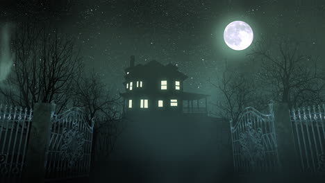 mystical horror background with the house and moon abstract backdrop