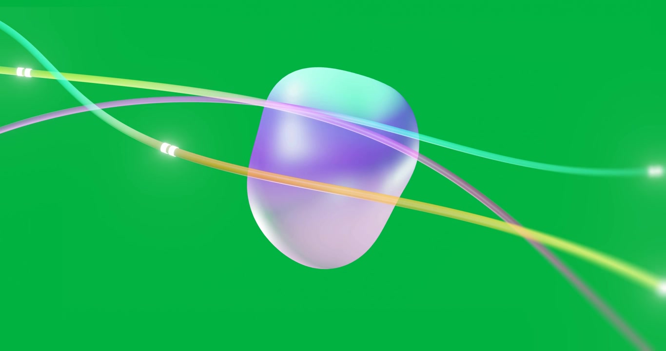 Animazione di linee colorate che trasferiscono dati su una bolla viola su sfondo trasparente.