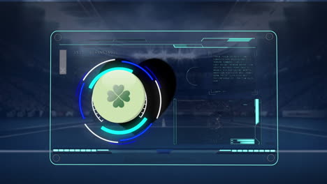 animation of scope scanning and data processing over heart and sports stadium