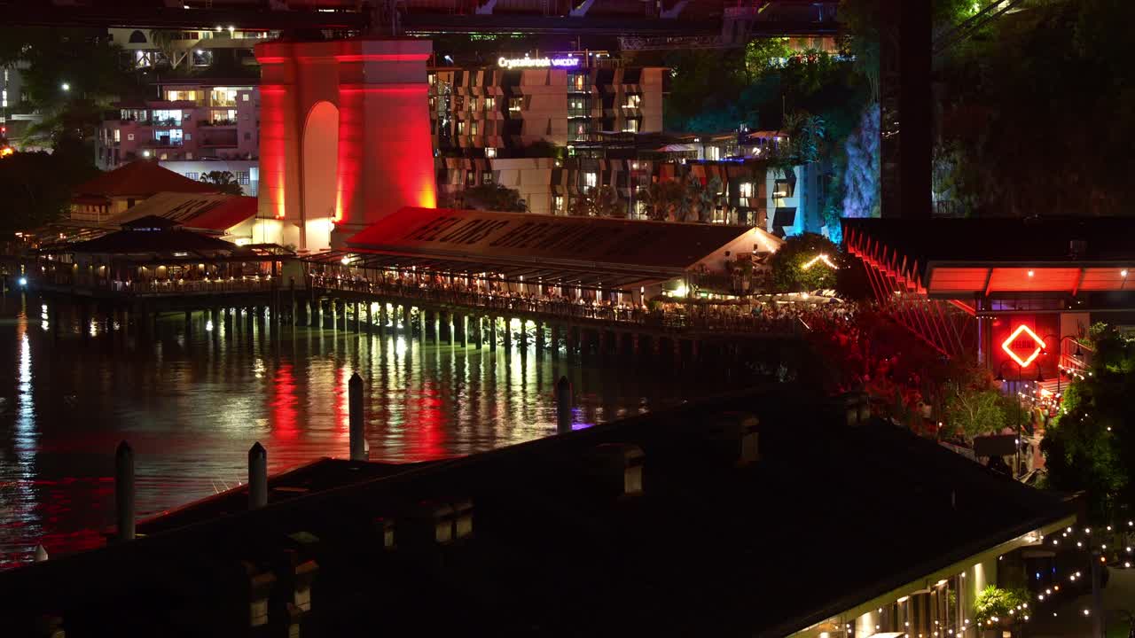 Howard Smith Wharves, the beating heart of Brisbane's urban entertainment scene, buzzing night time-lapse shot capturing vibrant nightlife of Brisbane city.